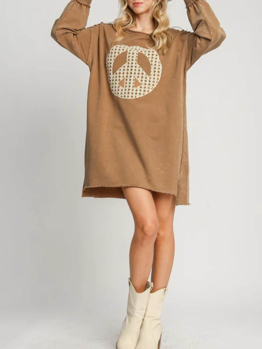 Lace Applique Frayed Hem Terry Dress
