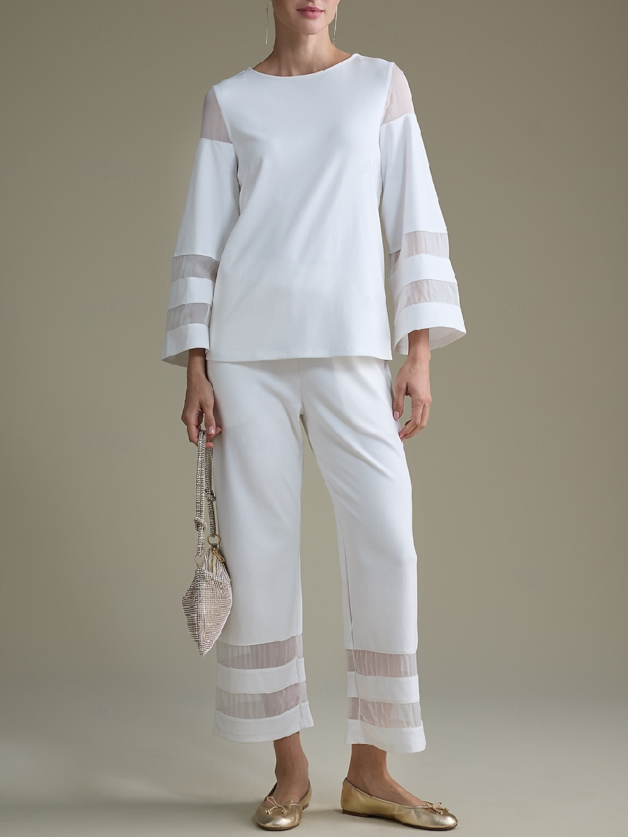 Chiffon Illusion Sleeve Crew Neck Two-Piece Set