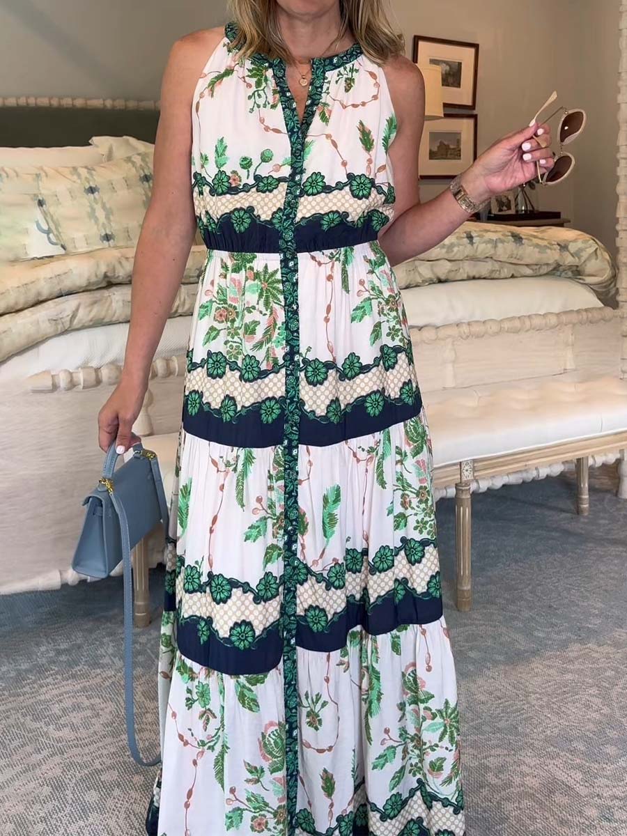 Floral Print Button-front Sleeveless Dress