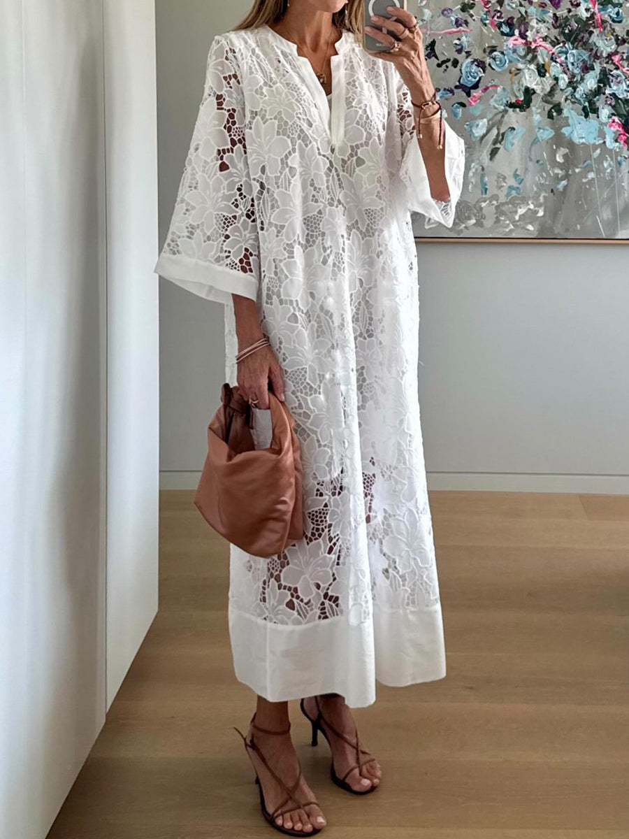 Lace Patchwork V Neck Dress