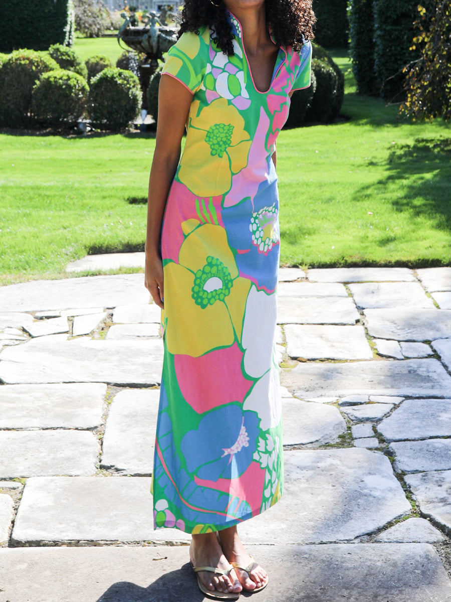 Linen Slit Hem V Neck Dress