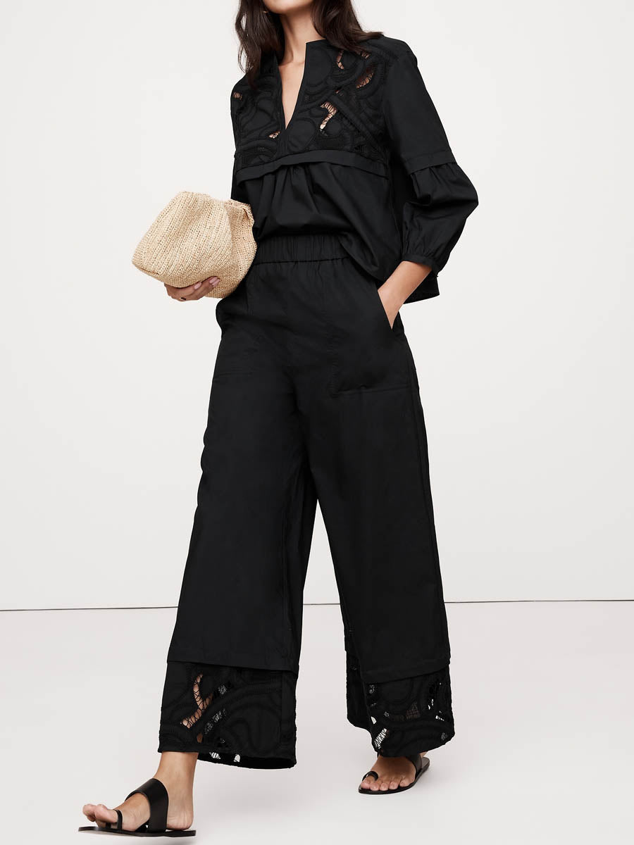 Hollow Elastic Waistband Two Pieces Set