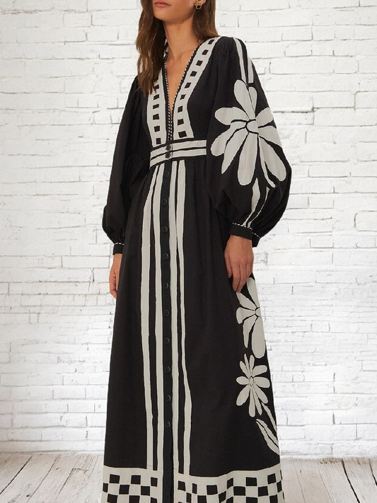 Black Nature Buttoned Maxi Dress