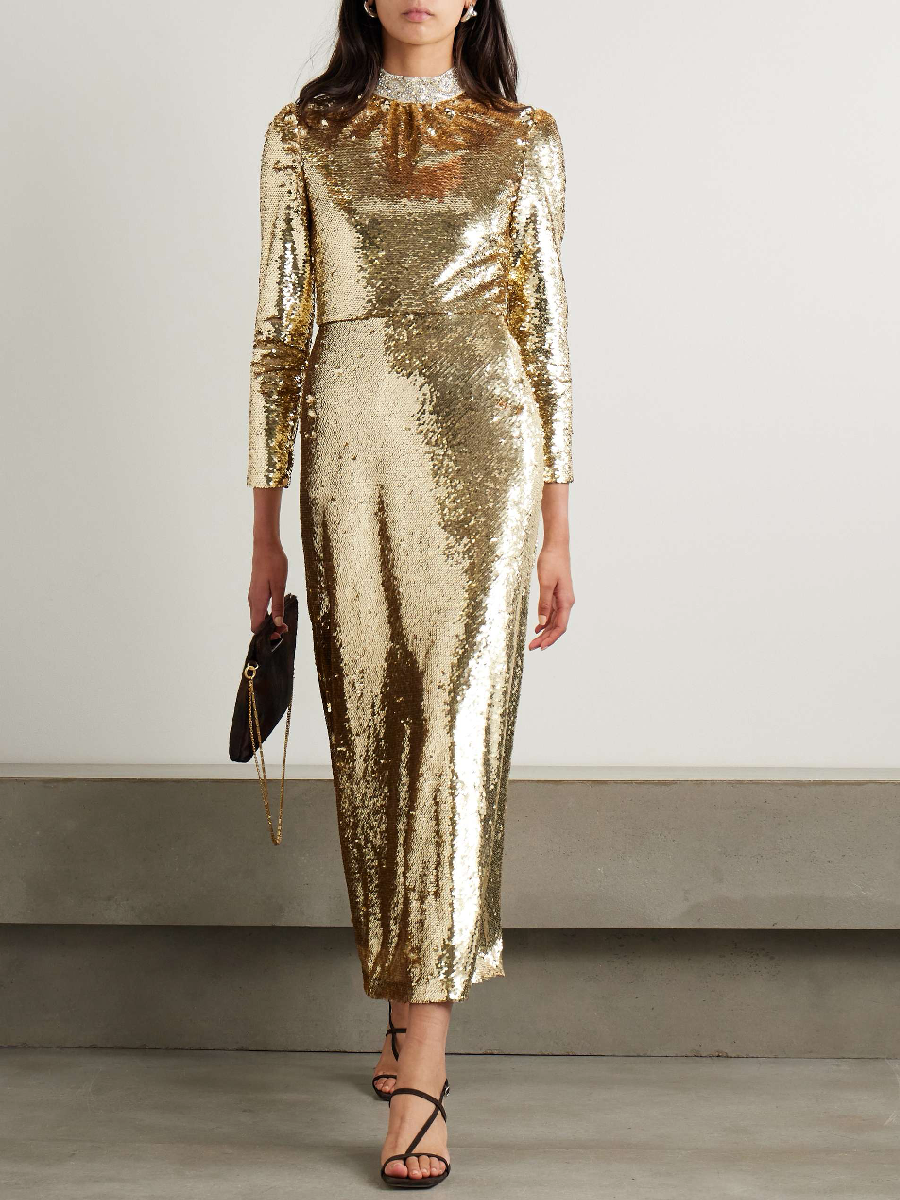 Embellished Silk Trim Sequin Dress