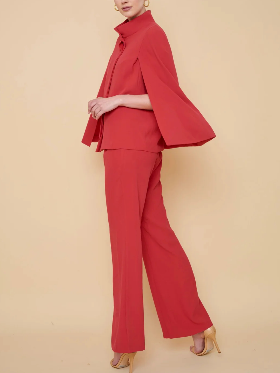 Crepe Cape Stand Collar Suit