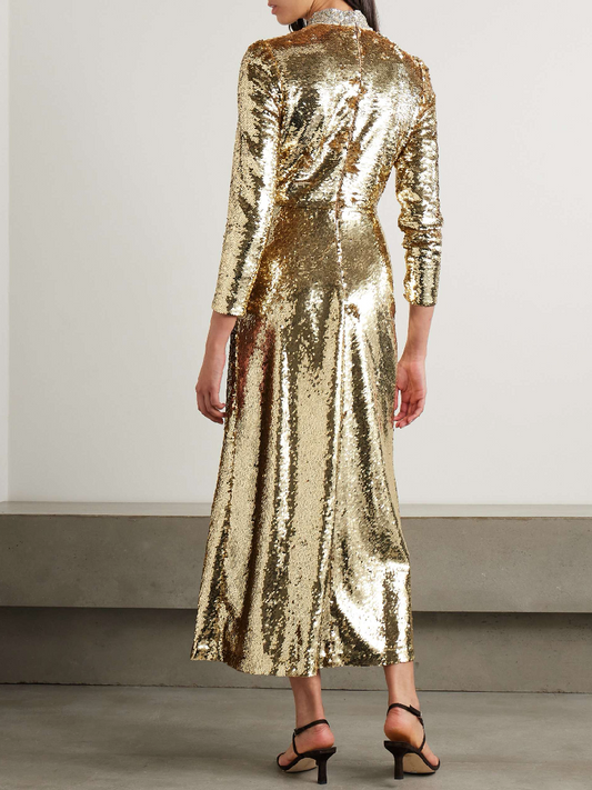 Embellished Silk Trim Sequin Dress