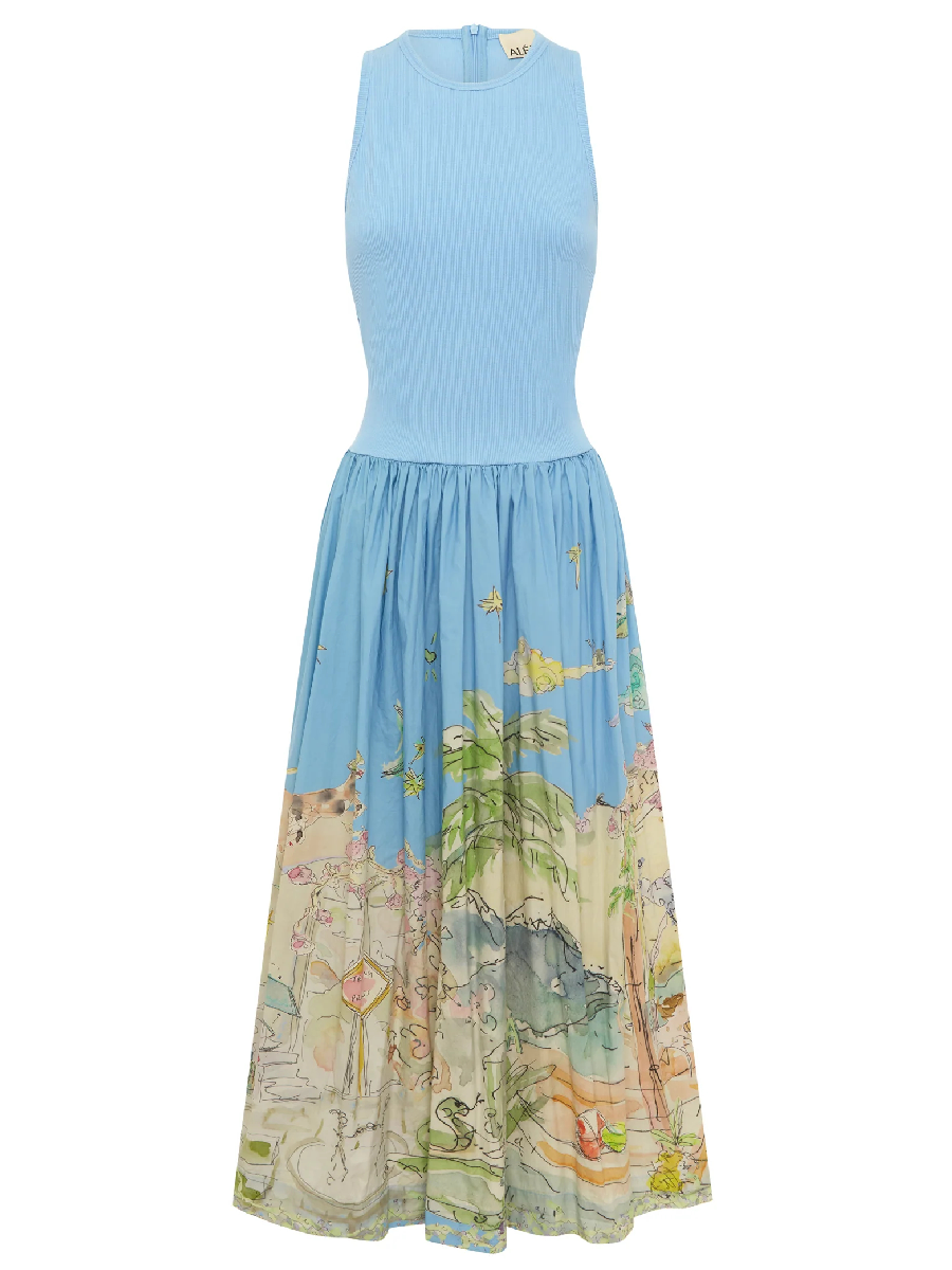 Gathered Skirt Tank Midi Dress