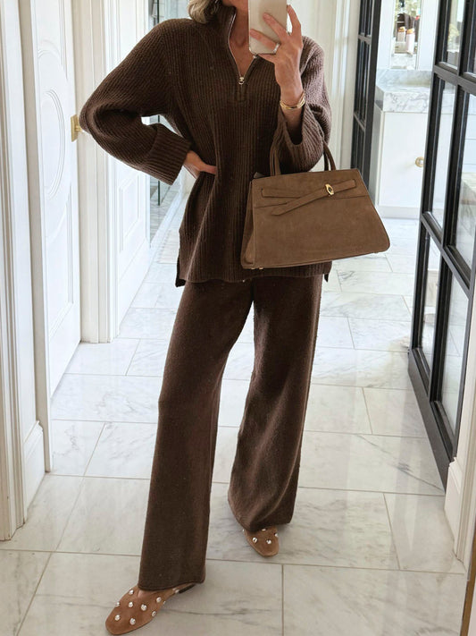 Zip Up Sweater Two Pieces Set