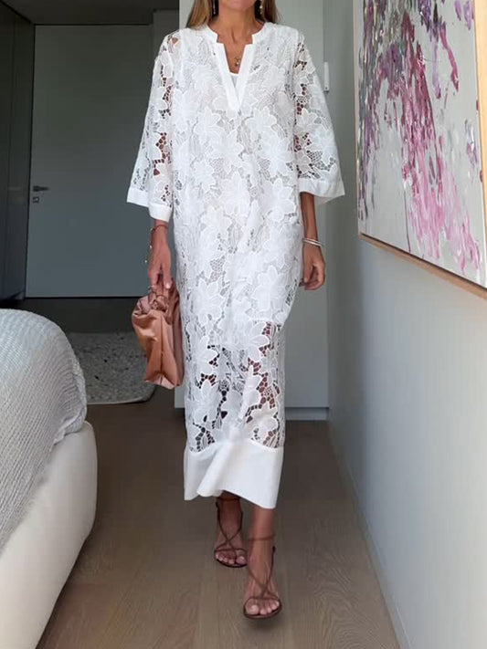 Lace Patchwork V Neck Dress