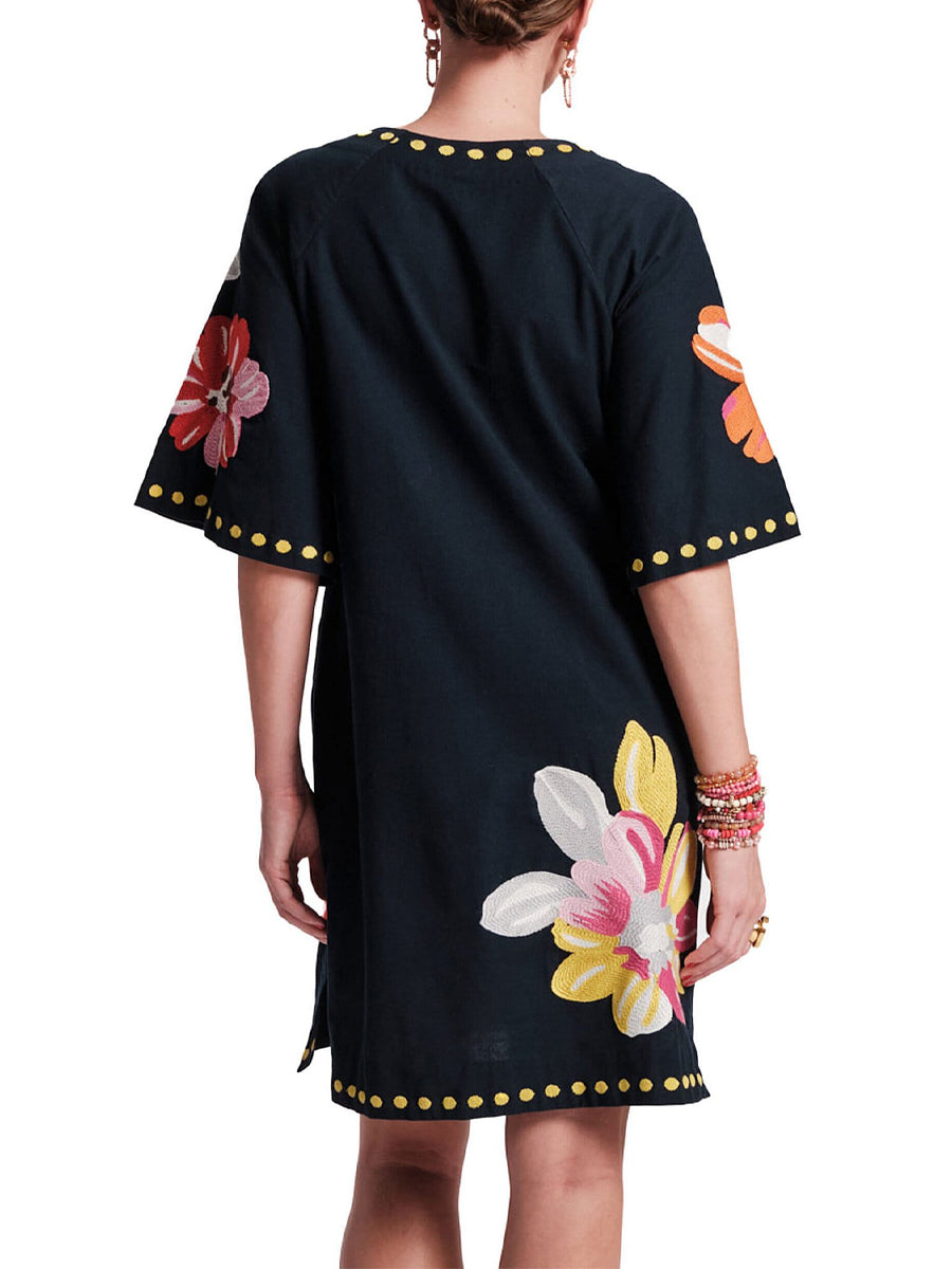 Charming Floral Print Split Scoop Neck Dress