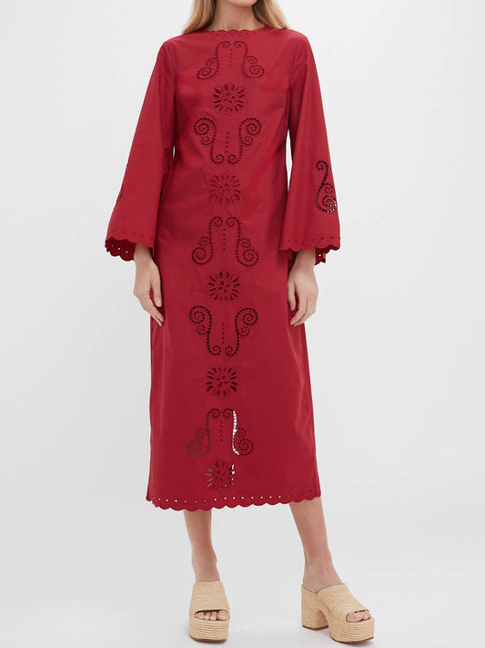 Embroidered Cutout Scalloped Hem Maxi Dress