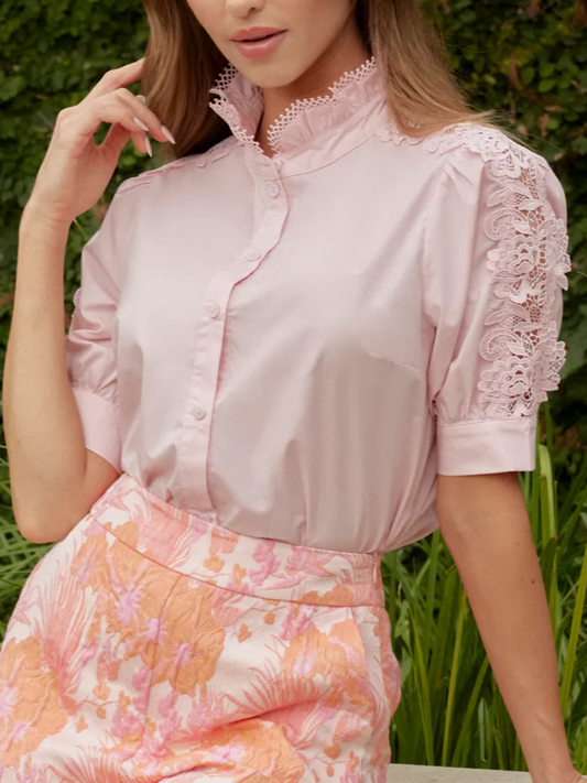 Ruffled Short Sleeve Lace Top