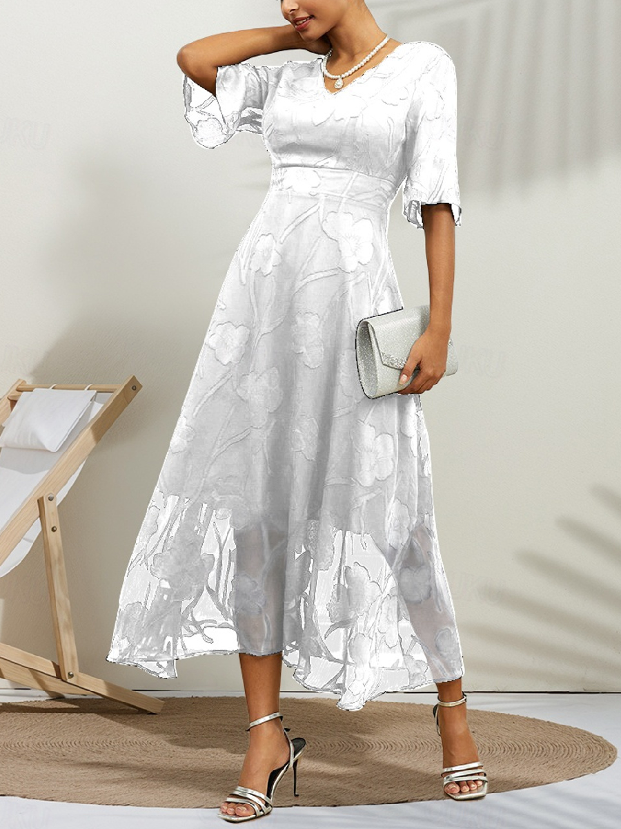 Lace Ruffle Flutter Sleeve Dress