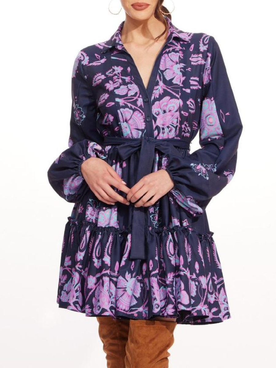 Puff Sleeves Colorful Shirt Dress