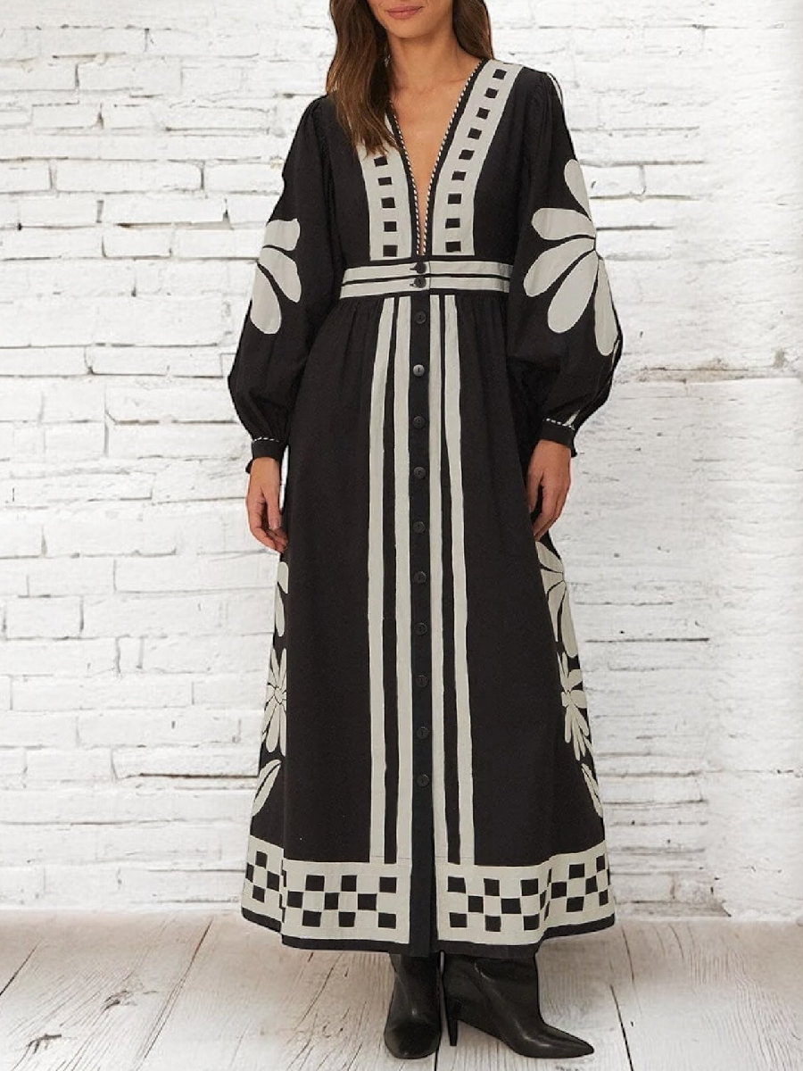Black Nature Buttoned Maxi Dress