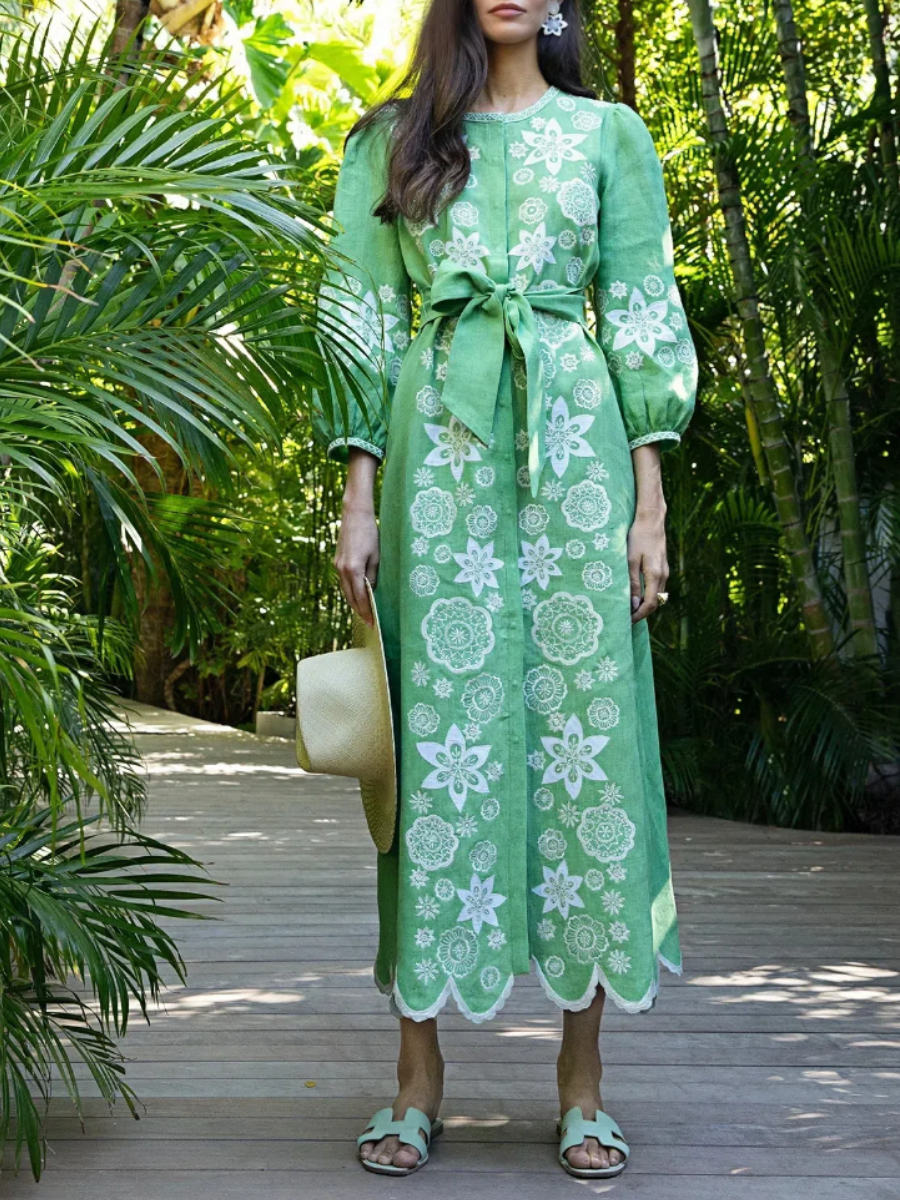 Elegant Linen Embroidered Dress