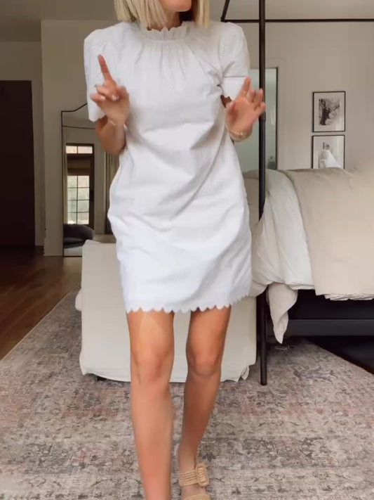 Ruffle Neck Eyelet Mini Dress