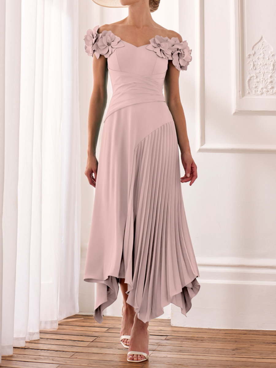 Elegant A-line Pleated Floral Dress