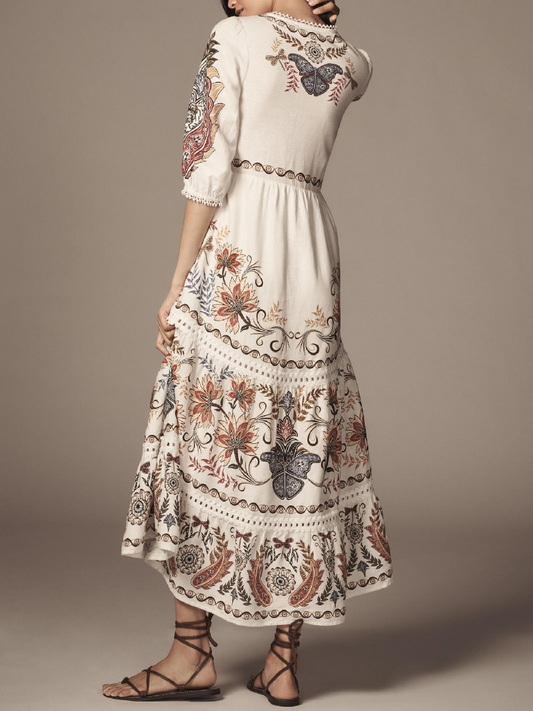 V-Neck Linen Blend Maxi Dress