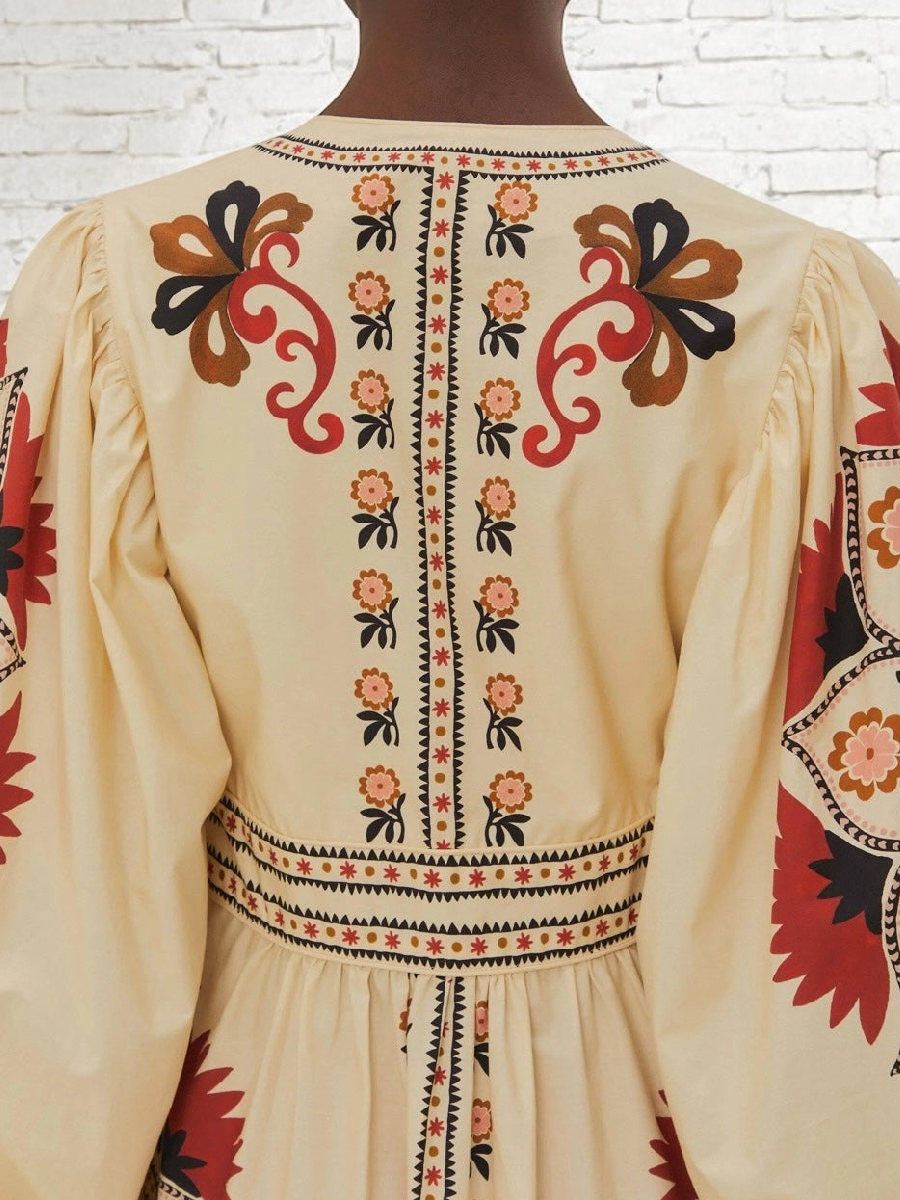 Cream Cashew Mandala Maxi Dress