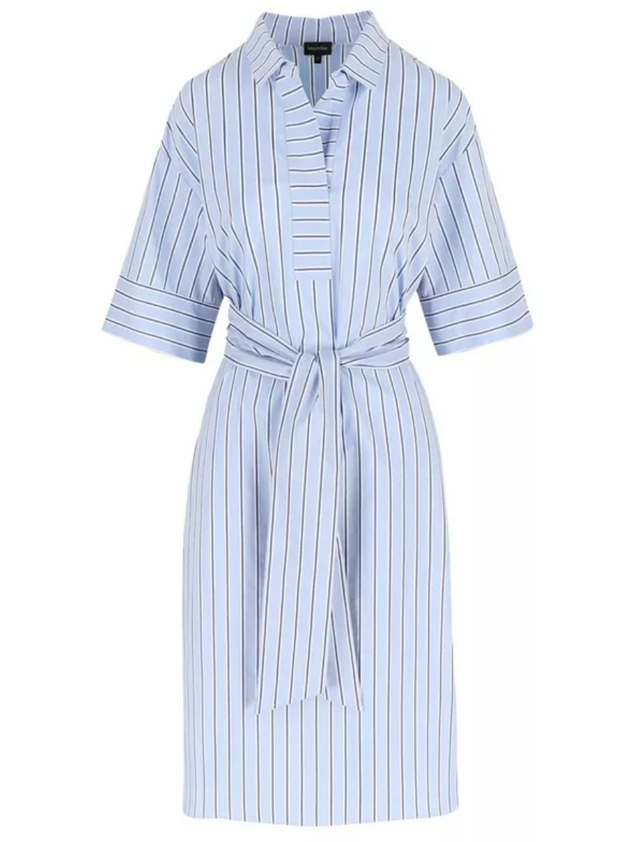 Striped Colorful Leaf Print Shirt Dress