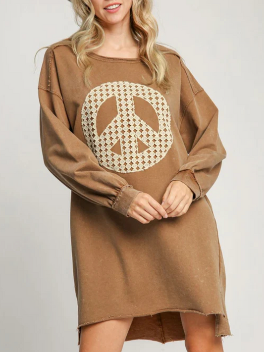 Lace Applique Frayed Hem Terry Dress