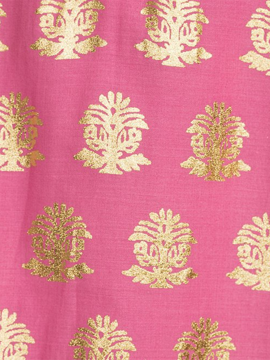 Foiled Foulard Border Print Stand Collar Dress