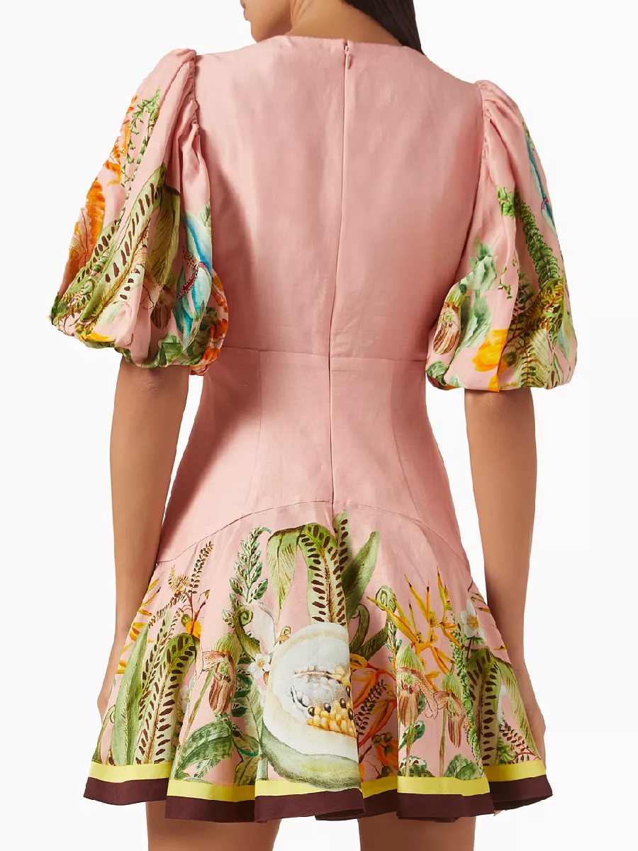 Linen Blend Papaya Mini Dress