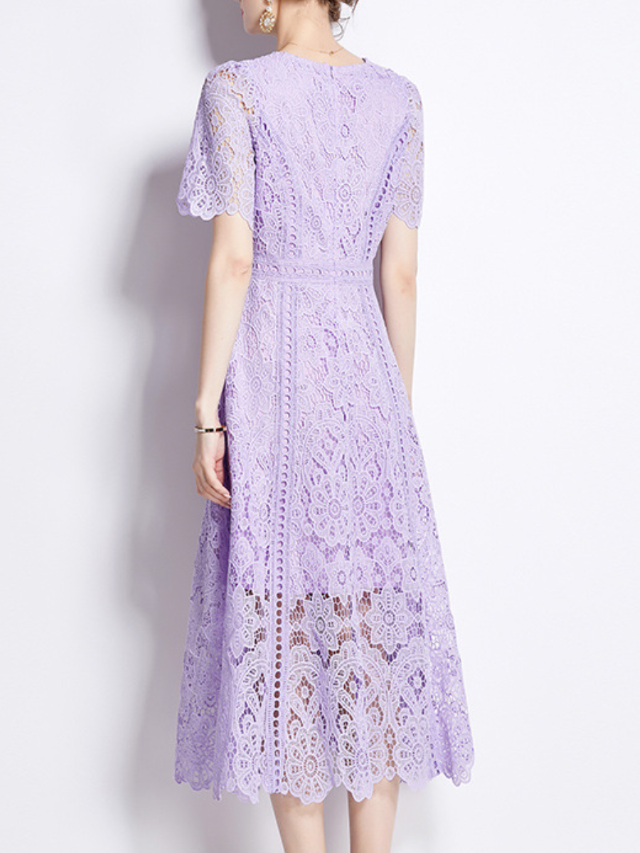 Short Sleeve Lace Hollow Dress