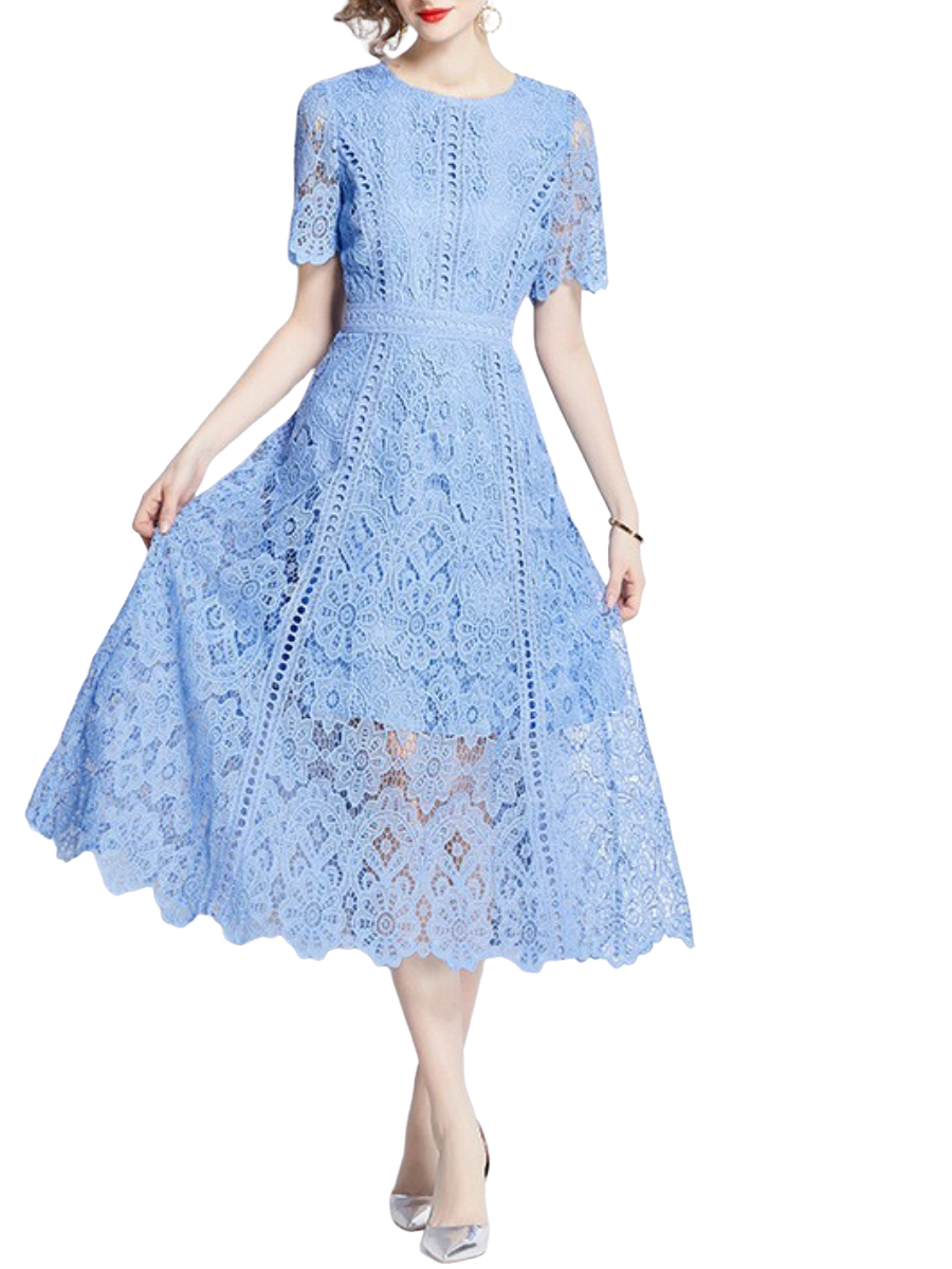Short Sleeve Lace Hollow Dress