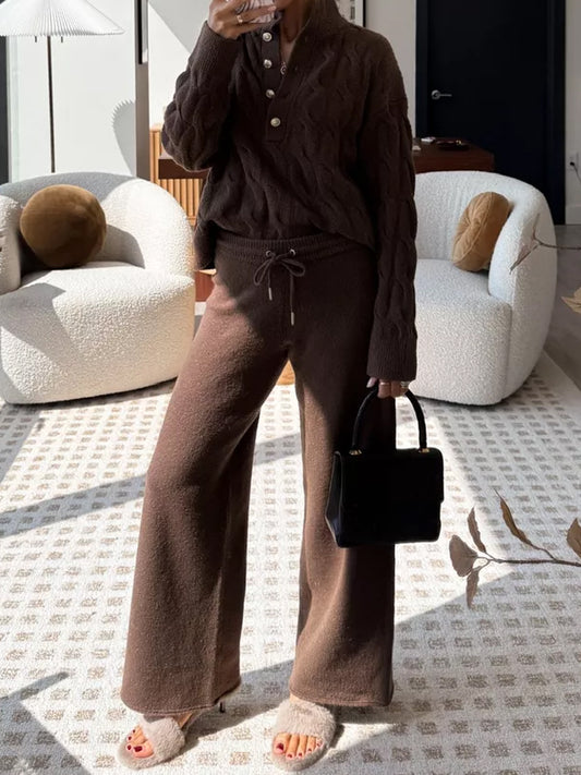 Half-Placket Sweater Knitted Two Pieces Set