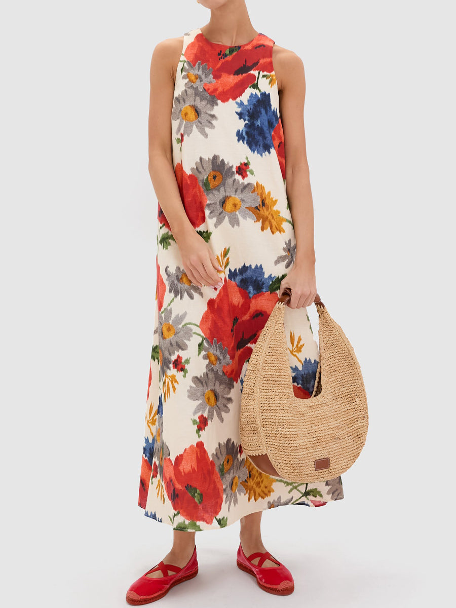 Crimson Poppy Cotton Linen Dress