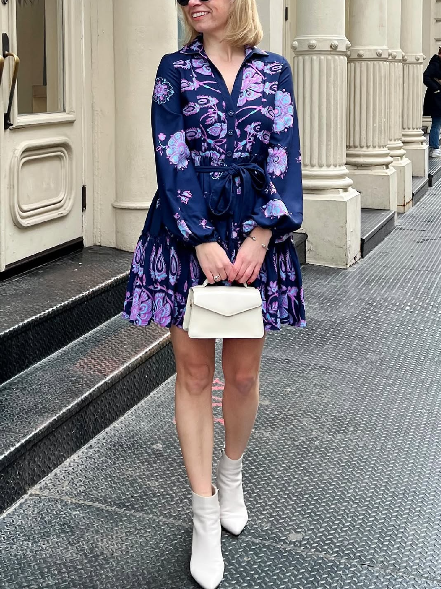 Puff Sleeves Colorful Shirt Dress