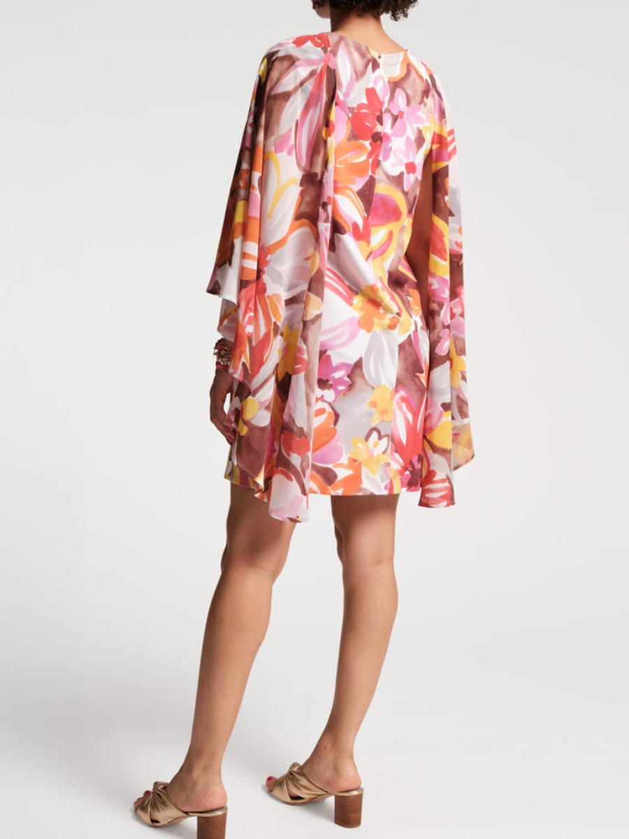Chiffon Sun Floral Mini Cape Dress