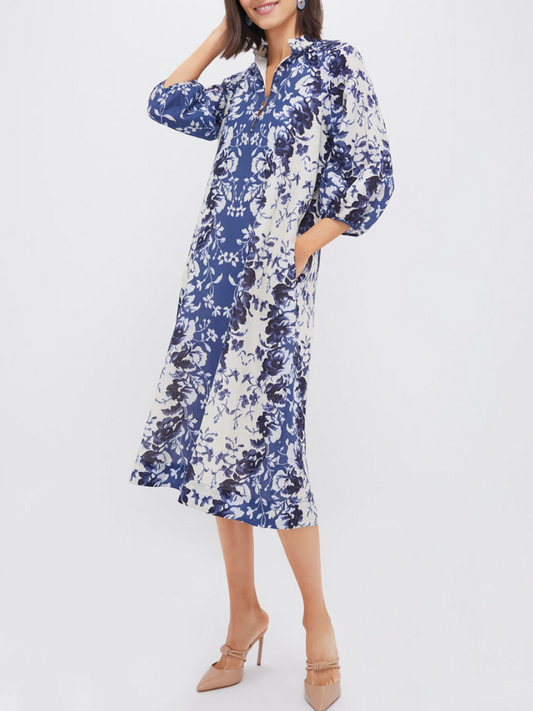 Indigo Reflection Stretch Cotton Megan Dress