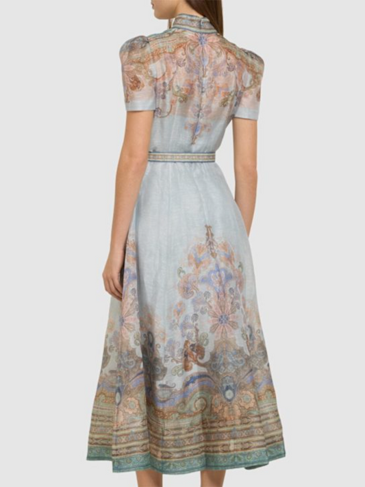 Linen and Silk Organza Midi Dress