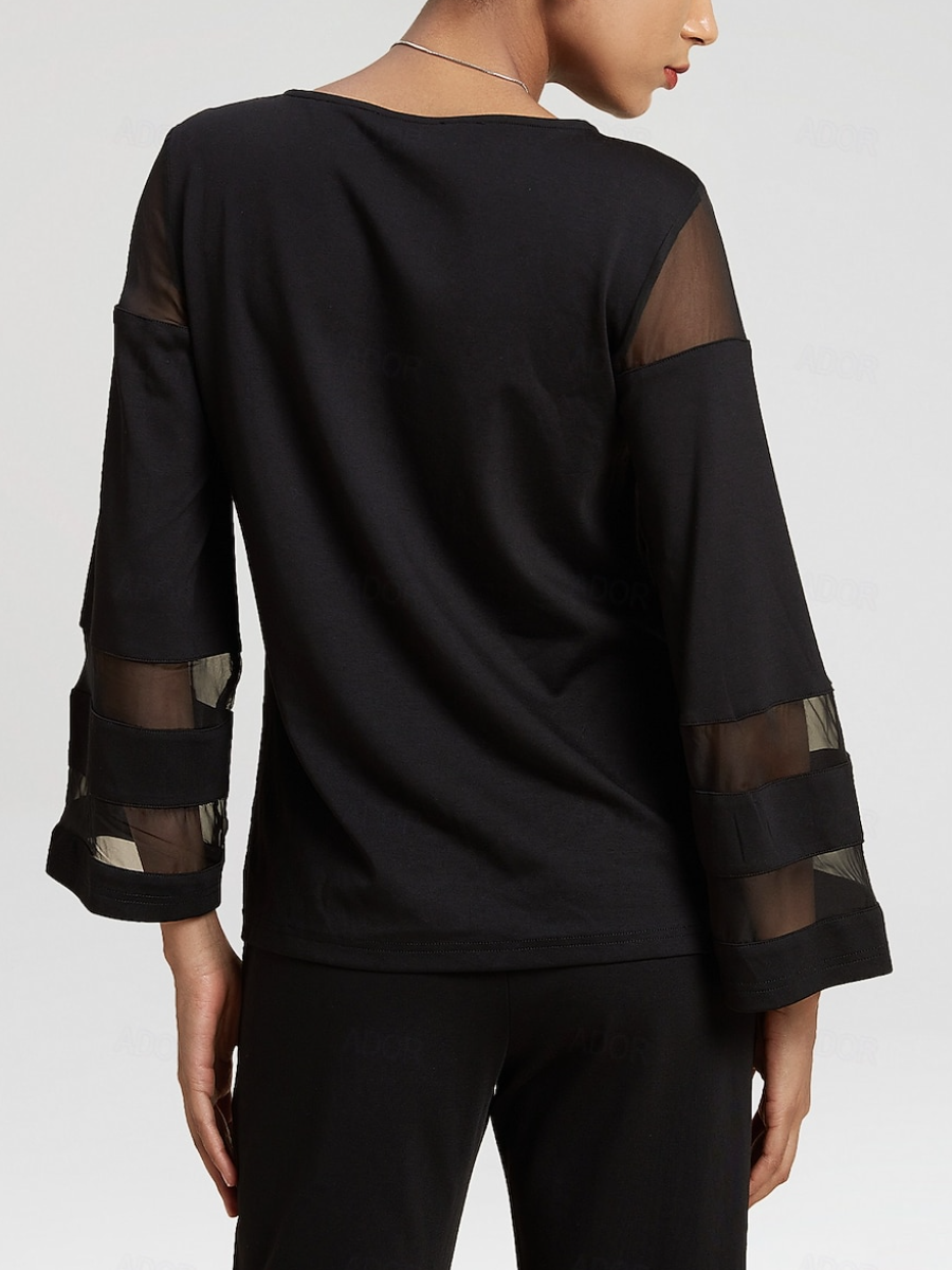 Chiffon Illusion Sleeve Crew Neck Two-Piece Set