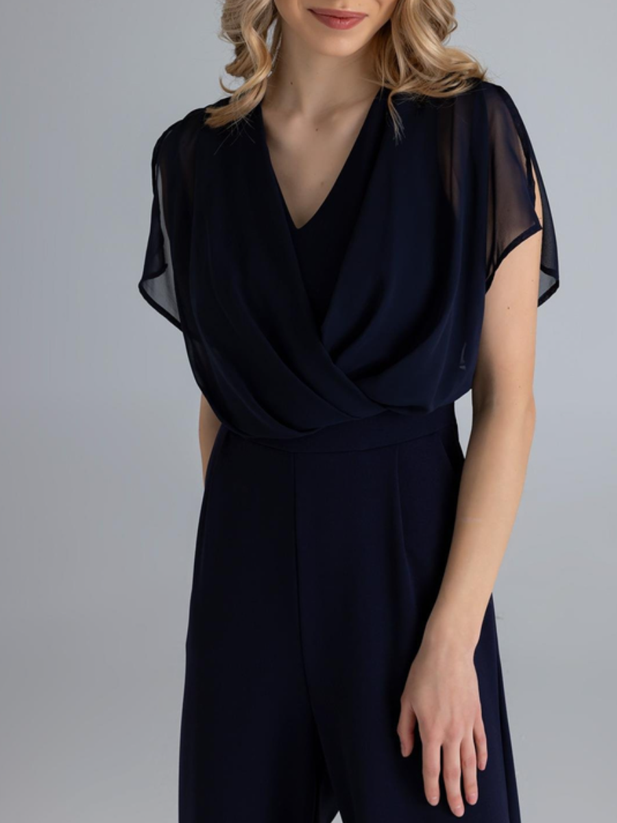 Chiffon V-neck Pleated Jumpsuit