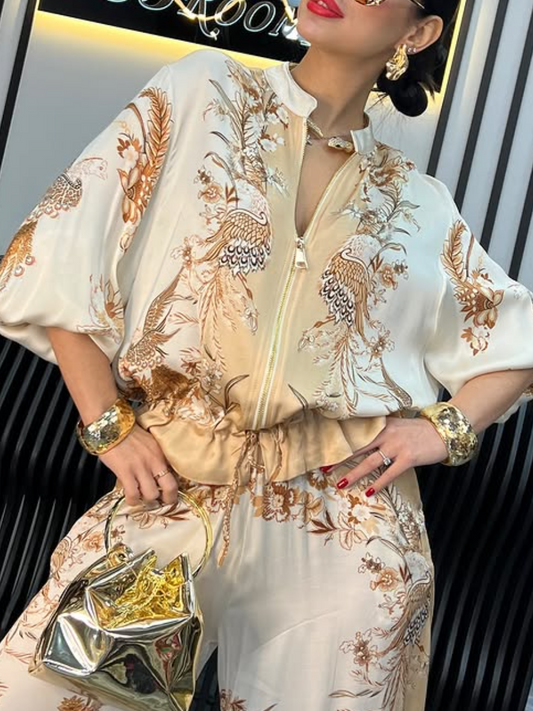 Casual Printed Jacket Two Piece Set