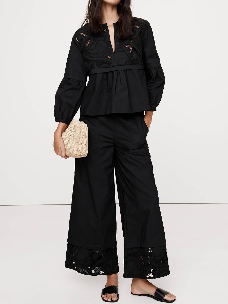 Hollow Elastic Waistband Two Pieces Set