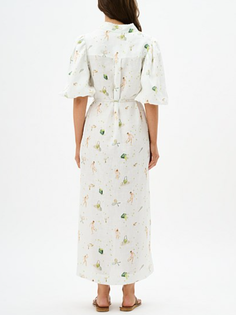 Puff Sleeve Printed Shirt Dress