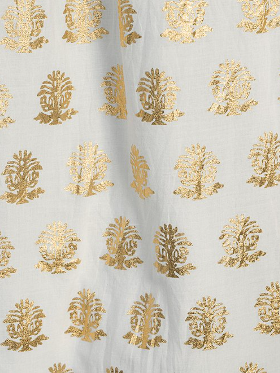 Foiled Foulard Border Print Stand Collar Dress
