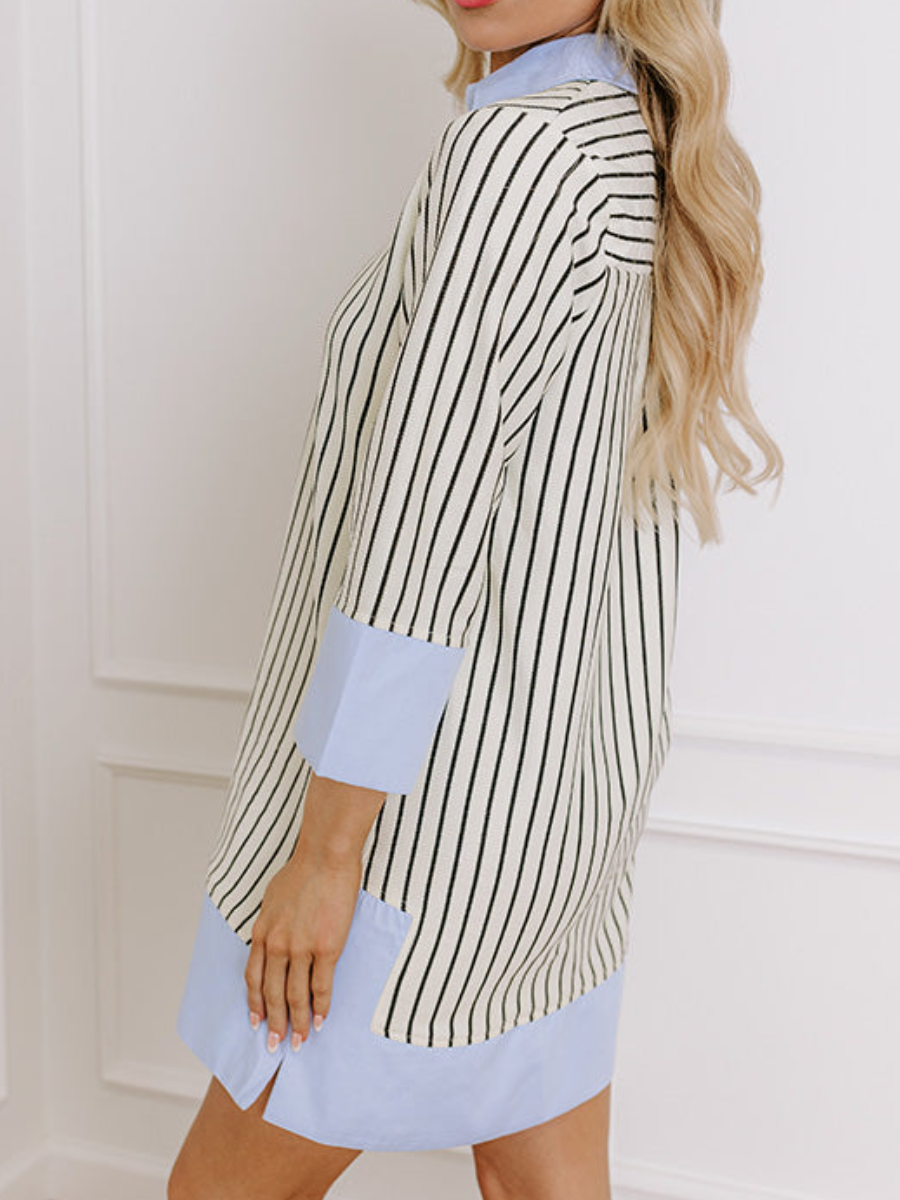 Gathering Stripe Mini Dress