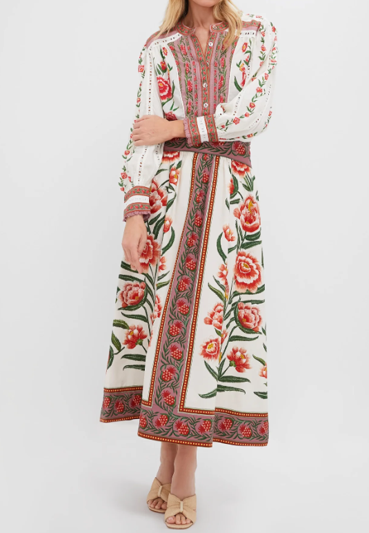 Elegant Floral Print Cotton Two-Piece Set