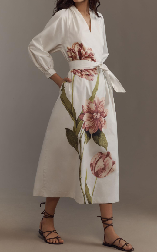 Demure V-neckline Floral Casual Dress