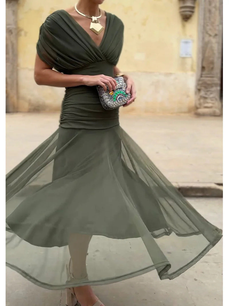 Elegant Floral Elastic Flowy Dress