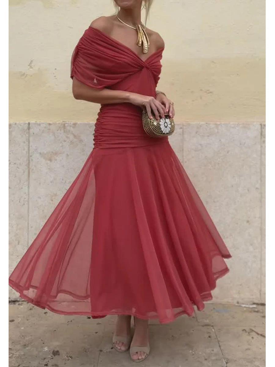 Elegant Floral Elastic Flowy Dress