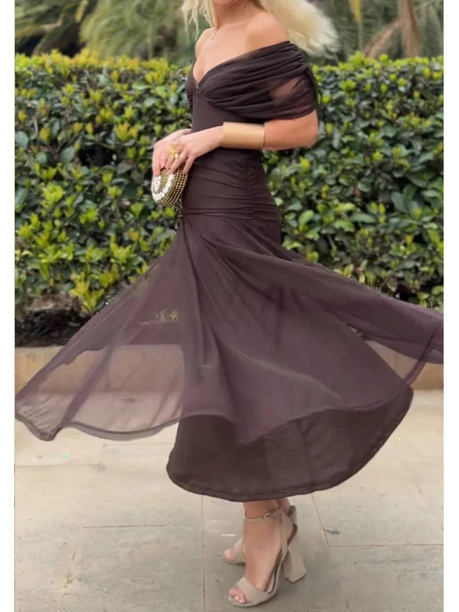 Elegant Floral Elastic Flowy Dress