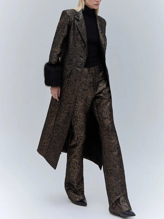 Elegant Black Jacquard Coat