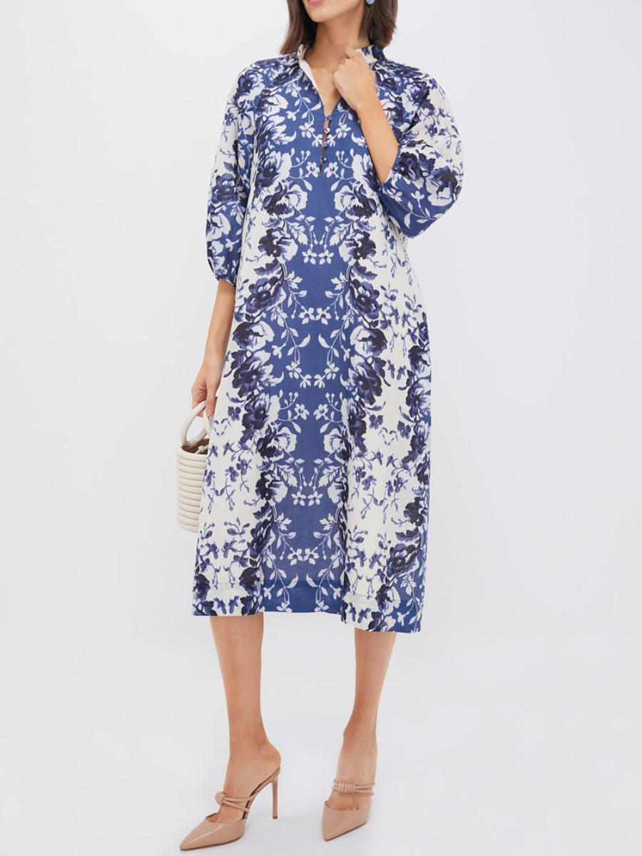Indigo Reflection Stretch Cotton Megan Dress